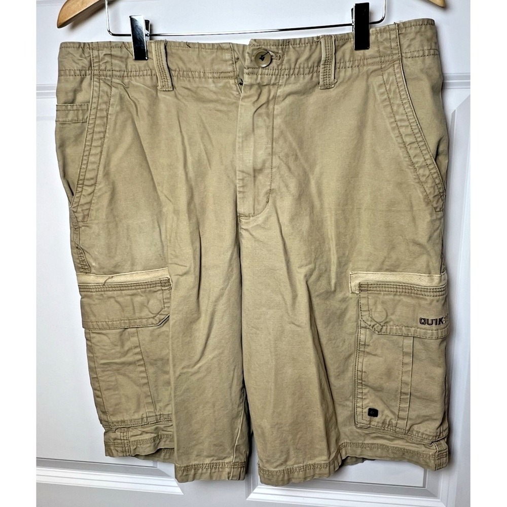 Quiksilver Cargo Skate Shorts 33x11 Two‑Tone Cotton Distressed Y2K Pockets